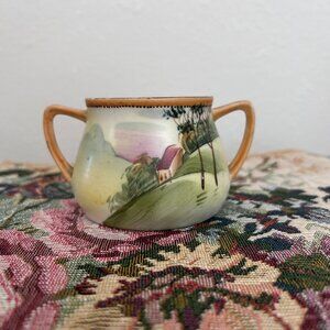 Antique Nippon Japan Hand Painted Sugar Bowl w/ Landscape Scene